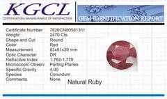 Magnificent Certified Museum Size 2470 Ct Natural Red Ruby Solitaire