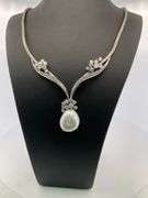 CERTIFIED 18K WHITE GOLD VINTAGE / ANTIQUE DIAMOND AND PEARL NECKLACE