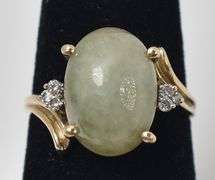 Stunning 10K Yellow Gold Jade Gemstone Ring with Diamond Accents