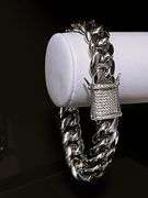 Huge 73.5 Gram 14 Kt White Gold Plate Cuban Curb Link Bracelet