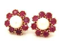 14kt Yellow gold pearl ruby jacket stud earrings
