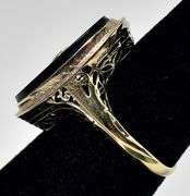 Vintage 14K Yellow Gold Black Onyx Gemstone Ring with Diamond Accents