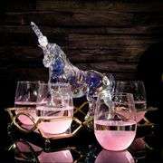 Unicorn Wine & Whiskey Decanter Set with 4 Pink Sparkle Glasses