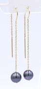 14kt Yellow Gold Grey Pearl Threader Dangle Earrings