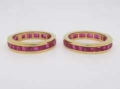 Pair of Ruby Eternity Bands in 18k