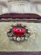 Cabochon Garnet & Diamond Brooch