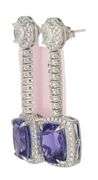 New 13.10ctw Cushion Tanzanite and 3.19ctw Diamond Frame Dangle Earrings in 14K