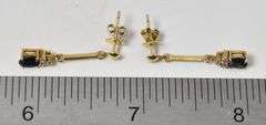 Creative 14K Yellow Gold Approx. 0.80CTW Blue Sapphire Gemstone Dangle Earrings with Diamond Accents