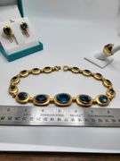 Investment!  Swiss made  very Rare Vintage 18KT Yellow Gold 25 ctw Blue Topaz Jewelry Set