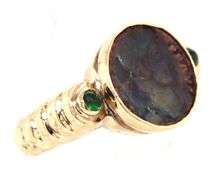 14kt Yellow gold Coin and green tourmaline cab ring