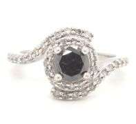 10kt White gold black and white diamond crossover ring