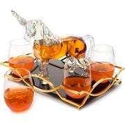 Unicorn Wine & Whiskey Decanter Set with 4 Pink Sparkle Glasses