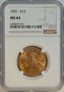 Virtual Gem BU 1901 $10 Liberty Gold Piece. NGC MS64