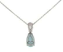 New 4.27ct Pear Shaped Aquamarine and 1.01ct Pear Shaped Diamond Pendant Necklace in 14K