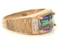 Unusual 10K YG Man's Mystic Topaz Ring