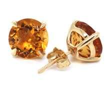 14kt Yellow gold round brilliant cut citrine earrings