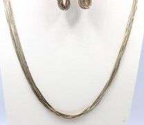 Set of Vintage 925 sterling silver multi strand necklace, bracelet and dangle earrings