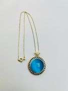 925 Sterling Silver Round Blue Pendant With Crystal Pave Details and Chain