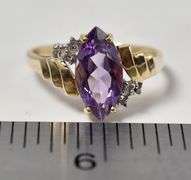 Admirable 10K Yellow Gold Amethyst Gemstone Ring with Diamond Accents