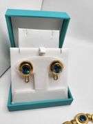 Investment!  Swiss made  very Rare Vintage 18KT Yellow Gold 25 ctw Blue Topaz Jewelry Set