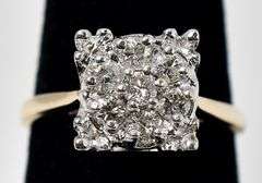 Sparkling 14K Yellow and White Gold Diamond Cluster Ring