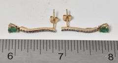 Cheerful 10K Yellow Gold Approx. 0.48CTW Emerald Gemstone Dangle earrings with Diamond Accents