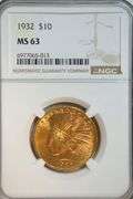 Super choice BU 1932 $10 Indian Gold Piece. NGC MS63
