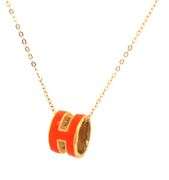24kt Yellow gold Initial orange enamel H pendant on chain