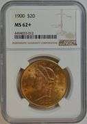 Choice BU 1900 $20 Liberty Gold Piece. NGC MS62+