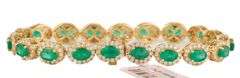 New 7.75ctw Oval Emeralds and 2.60ctw Diamond Frame Tennis Bracelet in 14K