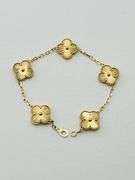 18KT Yellow Gold Handcrafted Guilloche Gold Five Clover with Link Chain Bracelet