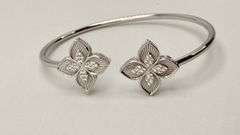 925 Sterling Silver Twin Princess Flower Twisted Cuff Bracelet
