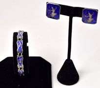 Blue Enamel SIAM Thai Dancer Bracelet in Sterling Silver