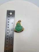 Antique 14KT Yellow Gold Hand Carved Jade Buddha Pendant