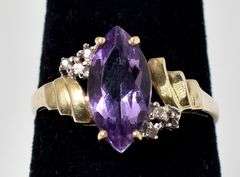 Admirable 10K Yellow Gold Amethyst Gemstone Ring with Diamond Accents