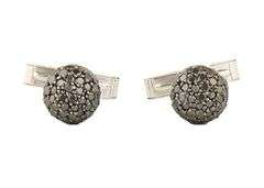 Pave Black Diamond Bejeweled Ball Cuff links in 18K