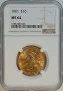 Nearly Gem BU 1901 $10 Liberty Gold Piece. NGC MS64