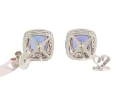New 1.09ctw Cushion Tanzanite and 0.32ctw Diamond Frame Stud Earrings in 14K