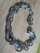 Rhodium Plated 925 Sterling Silver CZ Encrusted Micro Pave Link Chain 8.9mm New 9"