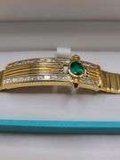 Investment! Gents Signed Italian 18KT Yellow Gold Bracelet with a very fine quality Zambian Emerald 