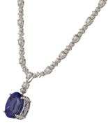 New 10.47ct Oval Tanzanite and 7.50ctw Mixed Cut Diamond Pendant Necklace in 14K