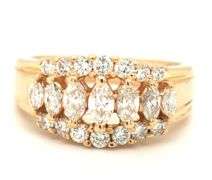 14kt Yellow gold 1ctw marquise and round brilliant cut 3 row diamond band