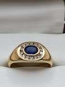 Gents 14KT Gold Sapphire and Diamond Ring