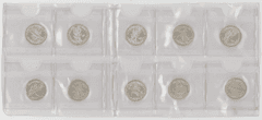 Lot of 10 assorted Choice BU Mercury Dimes 1939 to 1942