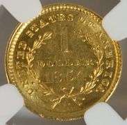 Very Choice BU 1854 Type One $1 Gold Piece. NGC MS63