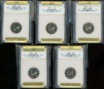 Run of 5 High Grade Proof Jefferson Nickels in Holders: 1960-1964