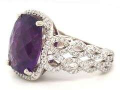 14kt White gold 10ct amethyst and 1ctw diamond ring
