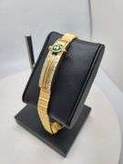 Investment! Gents Signed Italian 18KT Yellow Gold Bracelet with a very fine quality Zambian Emerald 