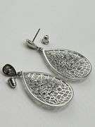 925 Sterling Silver Teardrop Filigree Web Design With Cubic Zircon Earrings