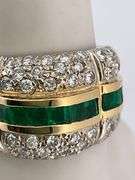 CERTIFIED 18K YELLOW GOLD LADIES  DIAMOND AND EMERALD RING / BAND